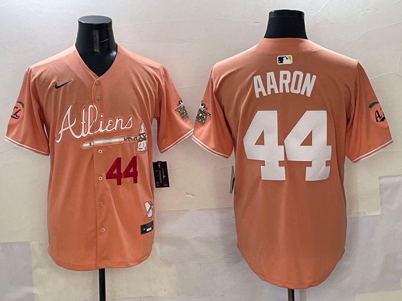 Men Atlanta Braves #44 Aaron Orange Five generations Joint Name 2025 Nike MLB Jersey style 2